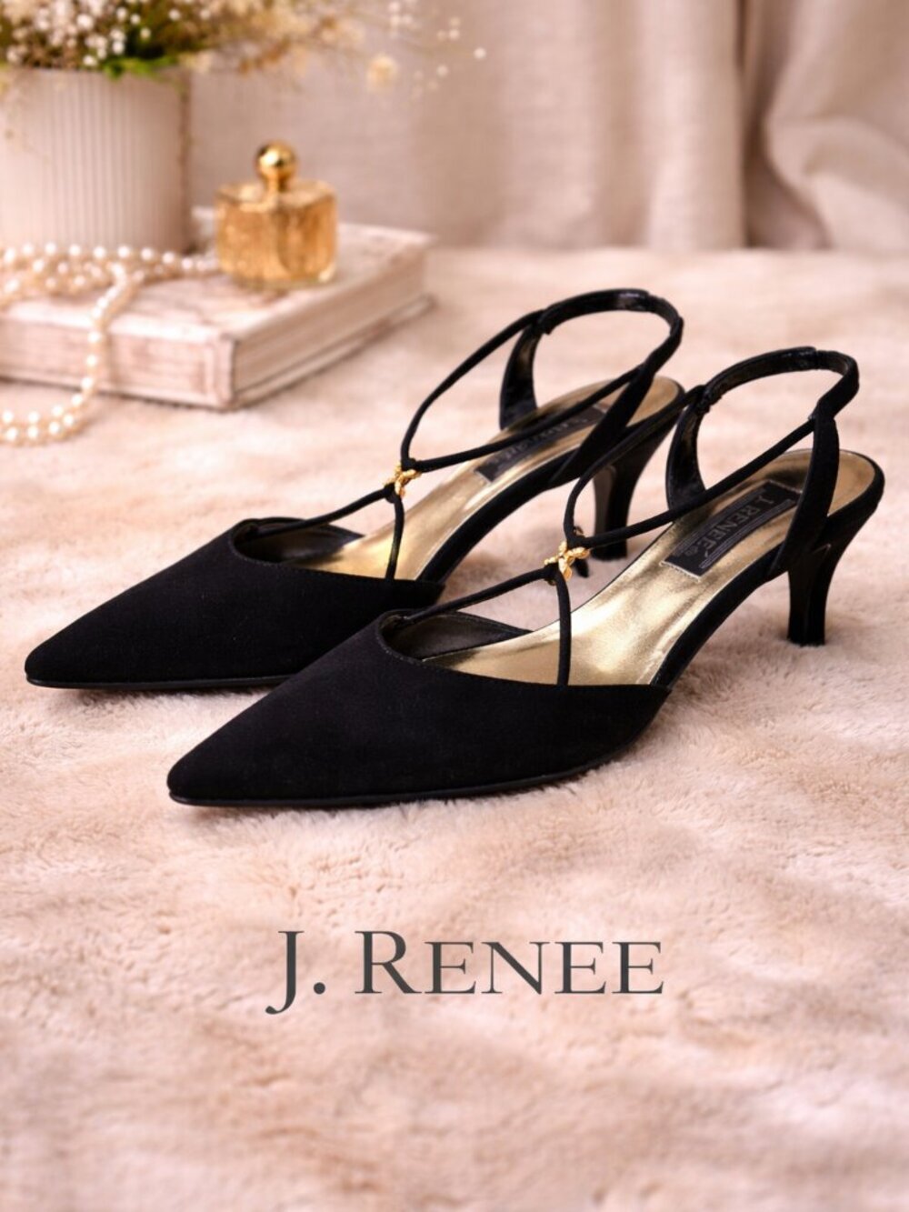 J. Renee VTG Slingback Kitten Heels Size 8.5 Strappy Pointy Toe Pumps